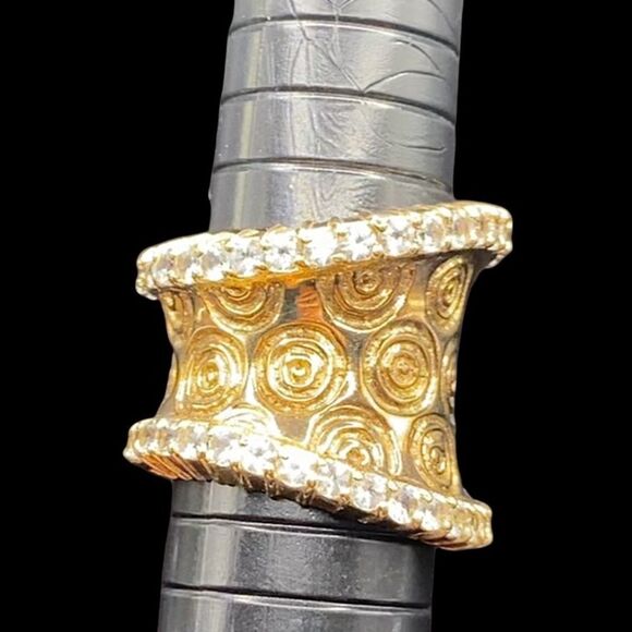 Sterling silver 925 concave ring with gold overlay swirl white sapphire - Picture 12 of 14